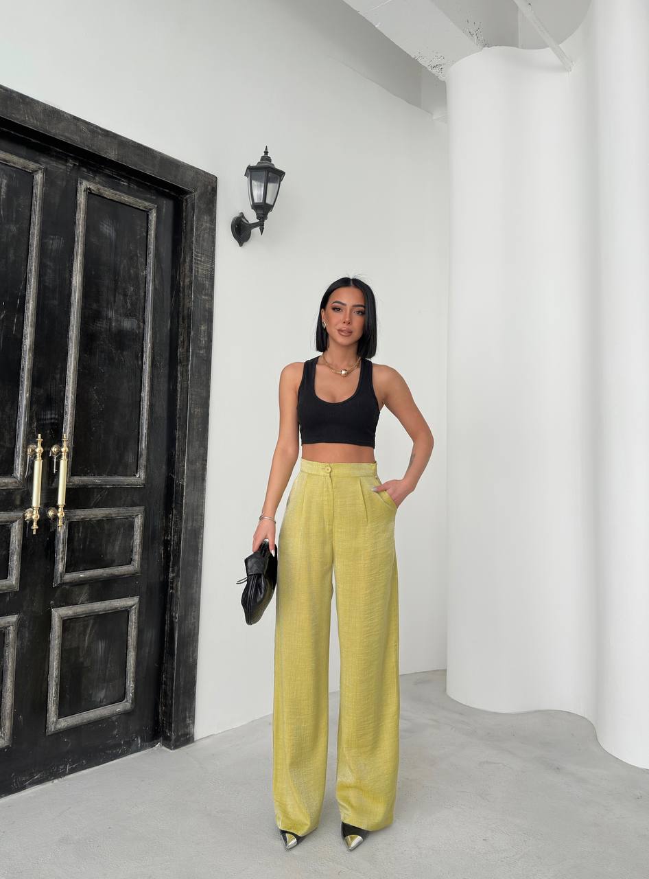 Shimmering Wide-Leg Linen Blend Pants – Effortless Glamour