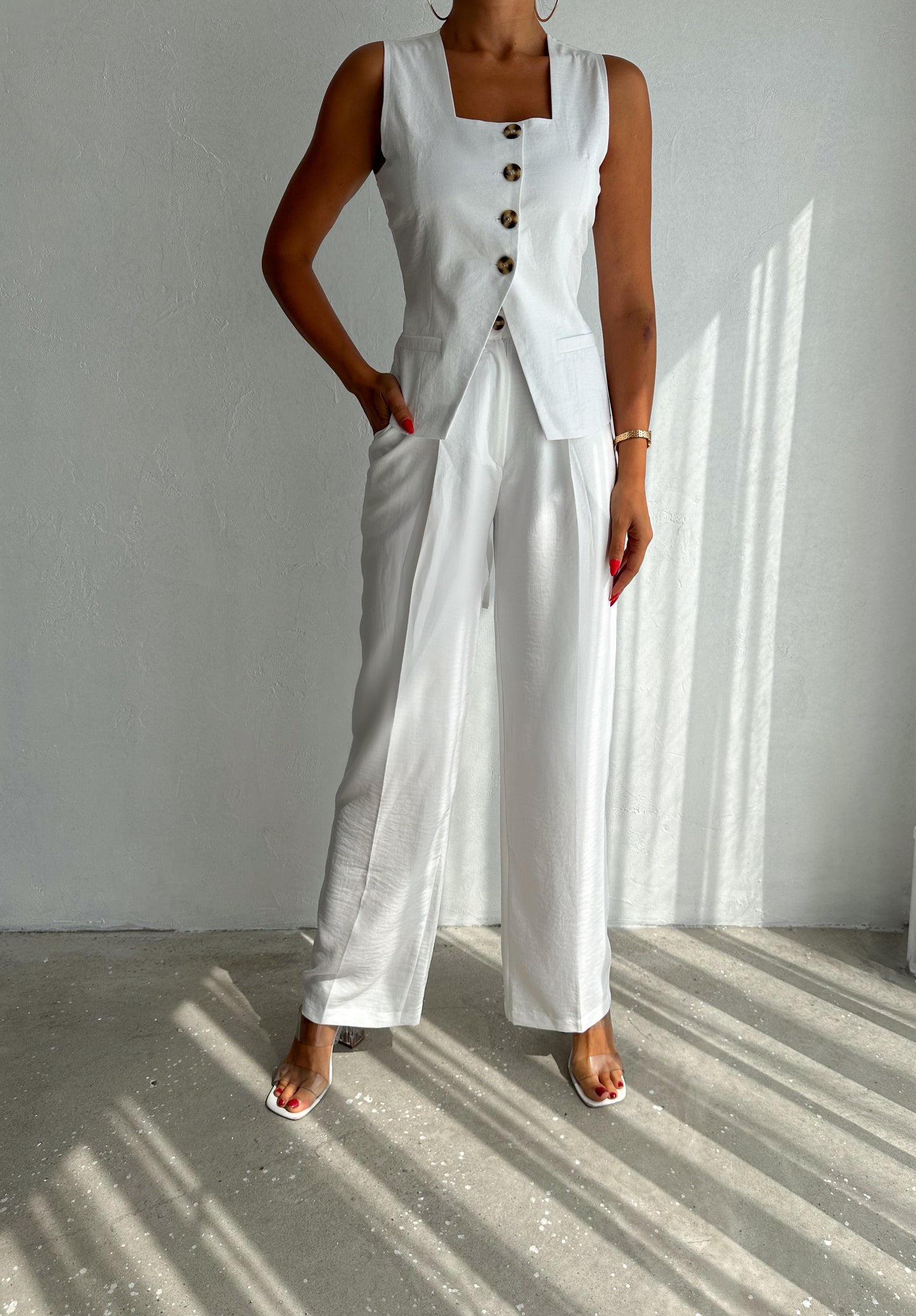 Square linen twill vest set