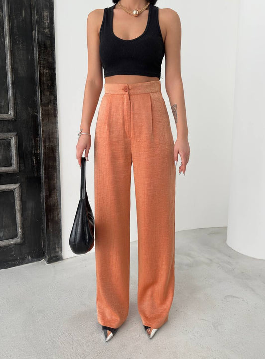 Shimmering Wide-Leg Linen Blend Pants – Effortless Glamour