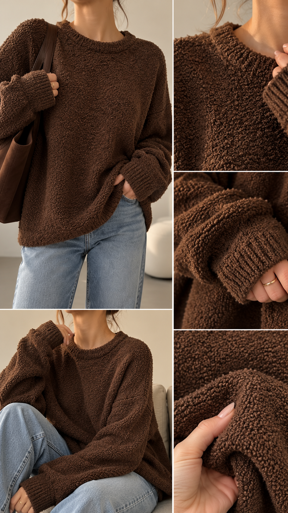 Chocolate Brown Bouclé Knit Sweater