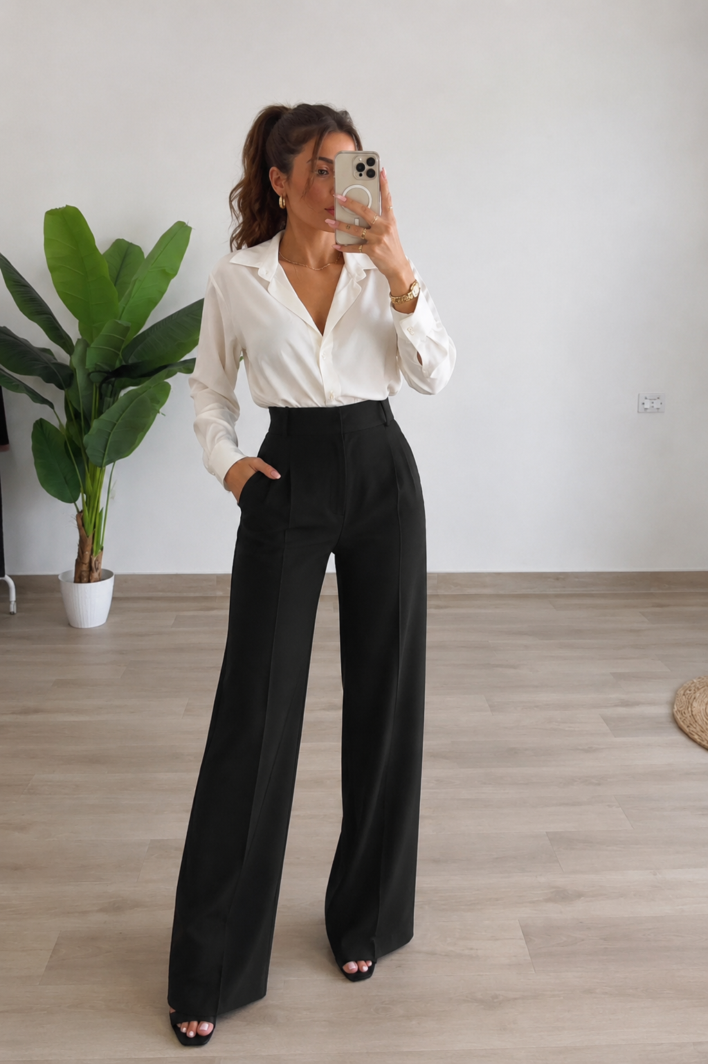 High-Waist Pleated Long Trousers