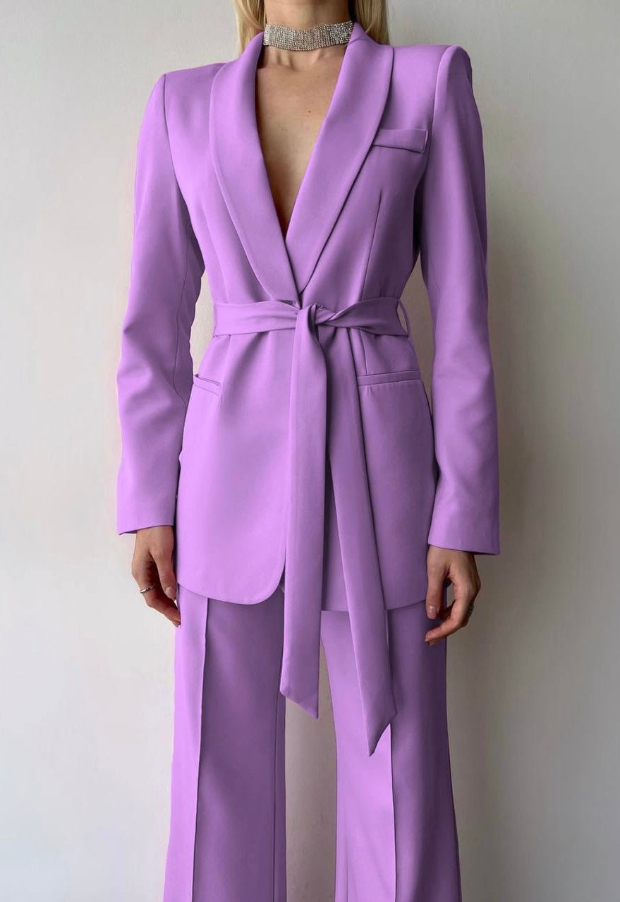 Purple Belted Blazer & Straight Trouser