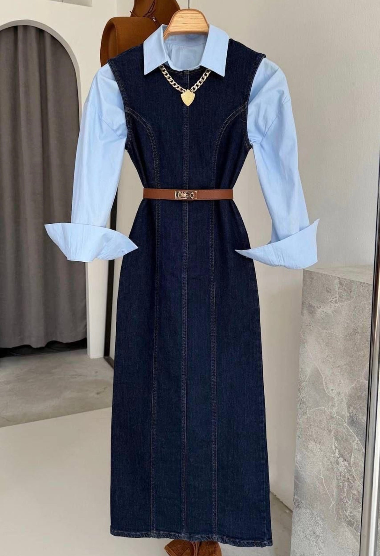 Sculpted Denim Midi Dress
