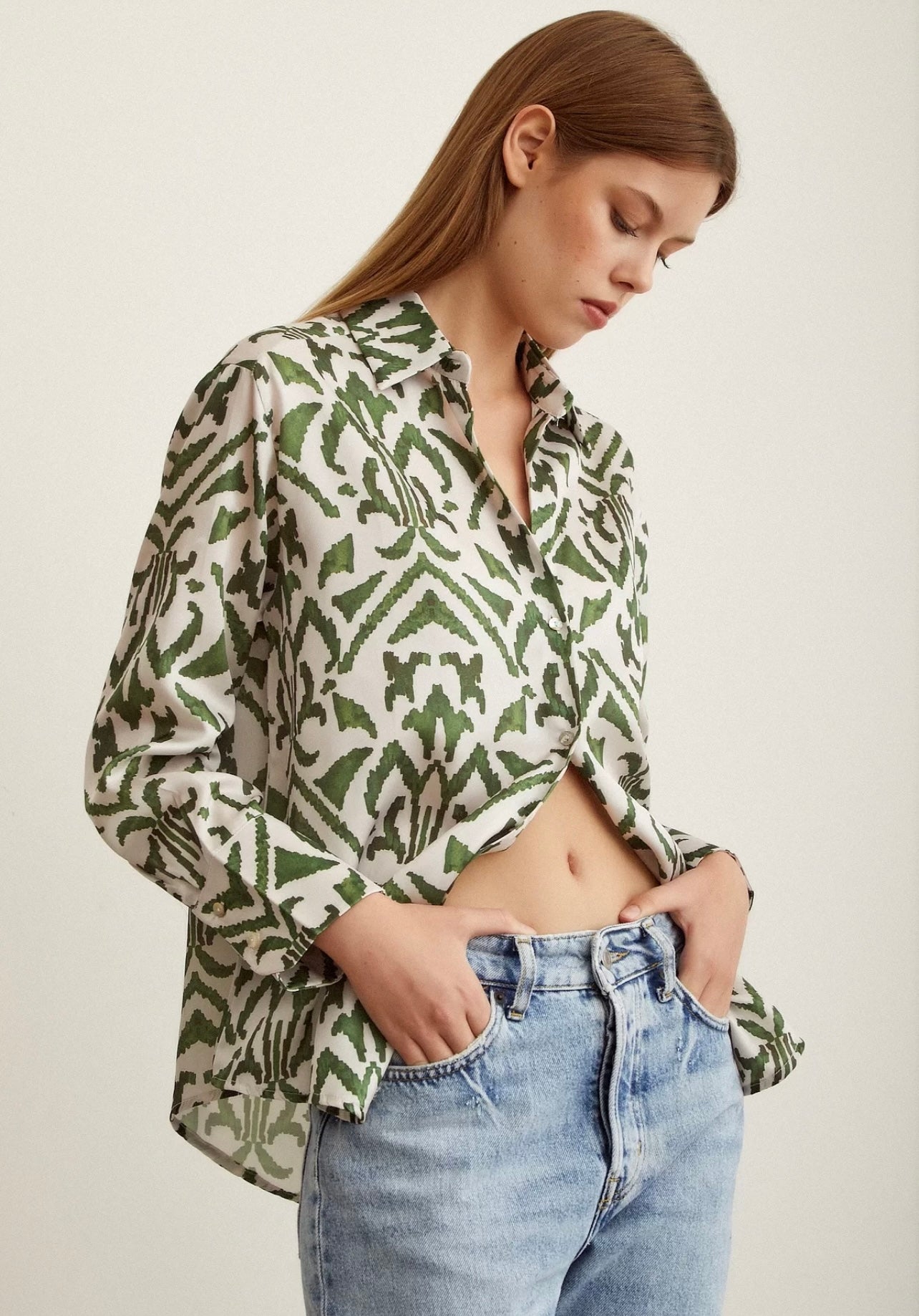 Earthy patterned Satin Shirt