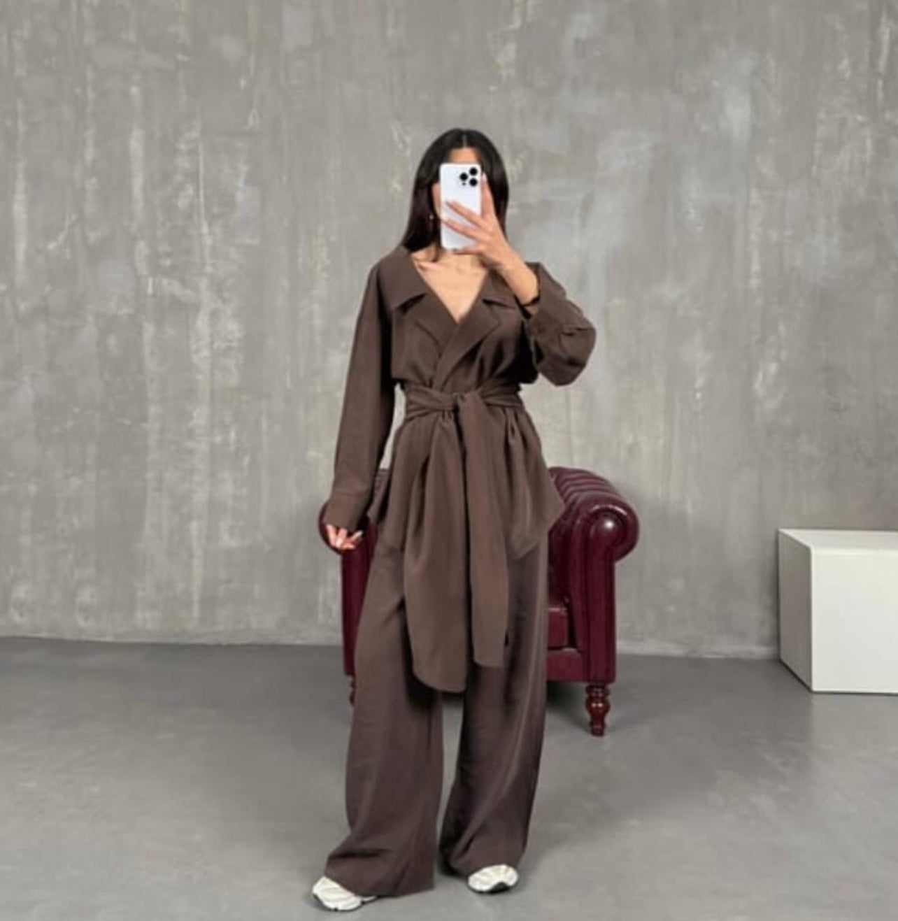 Linen Blend Belted Cardigan Set