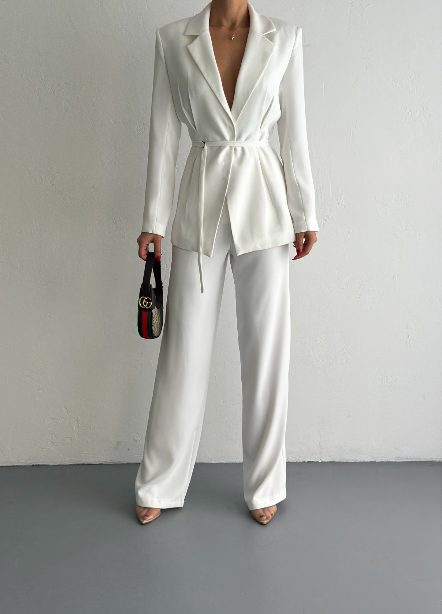 Fitted Belted Blazer & Flowing Trouser