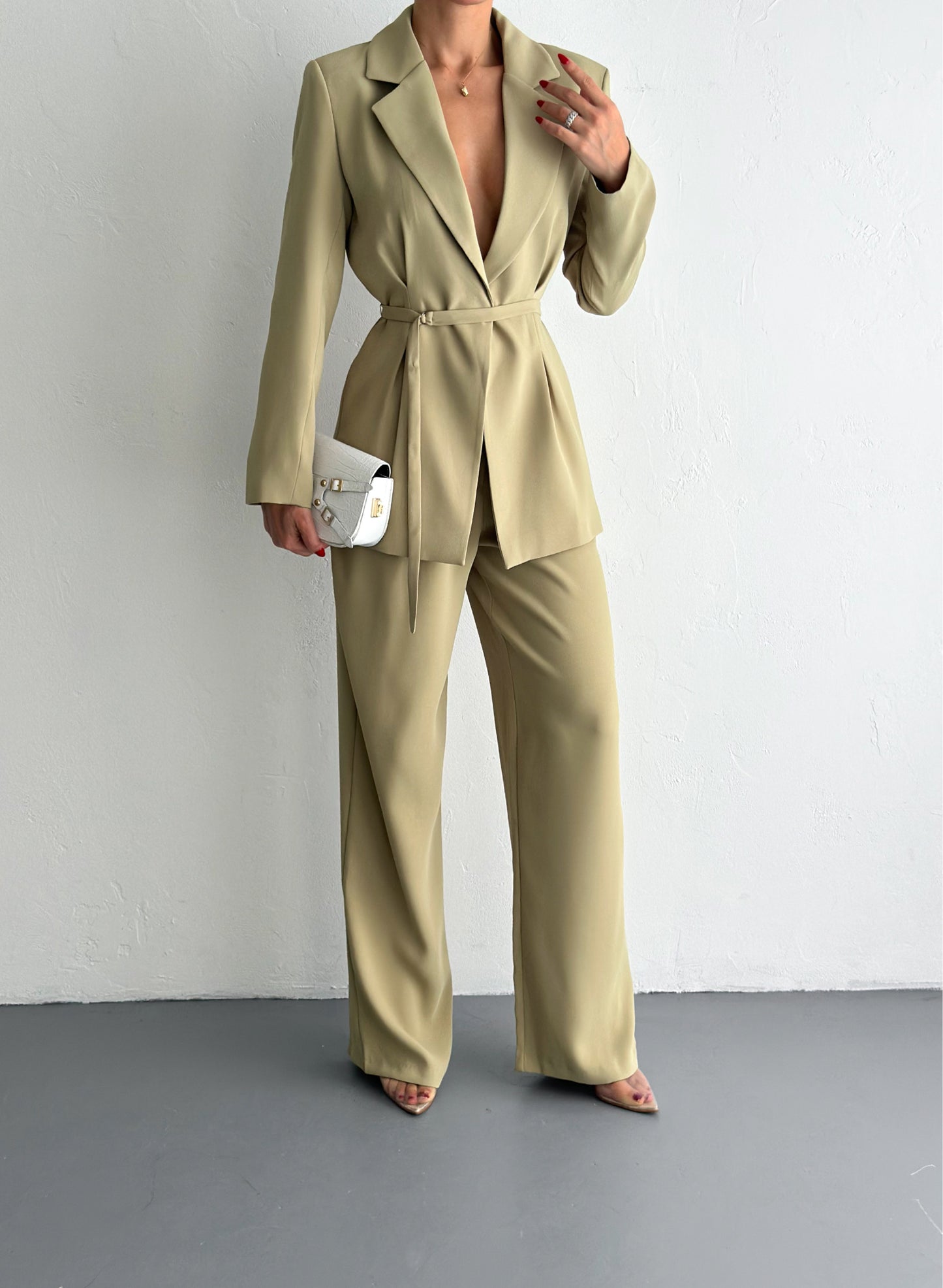 Fitted Belted Blazer & Flowing Trouser