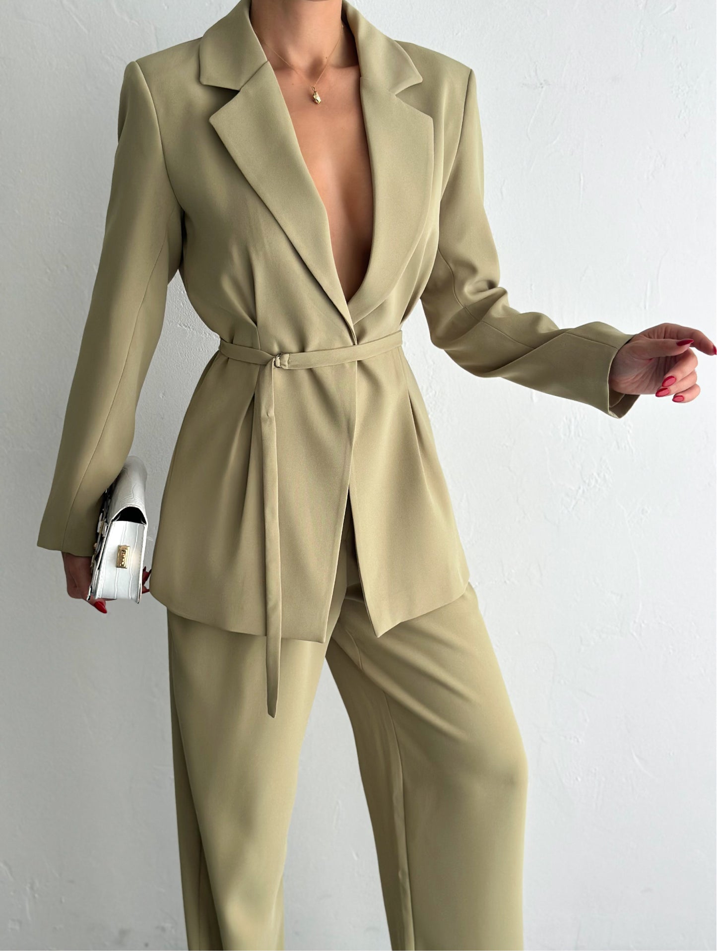 Fitted Belted Blazer & Flowing Trouser