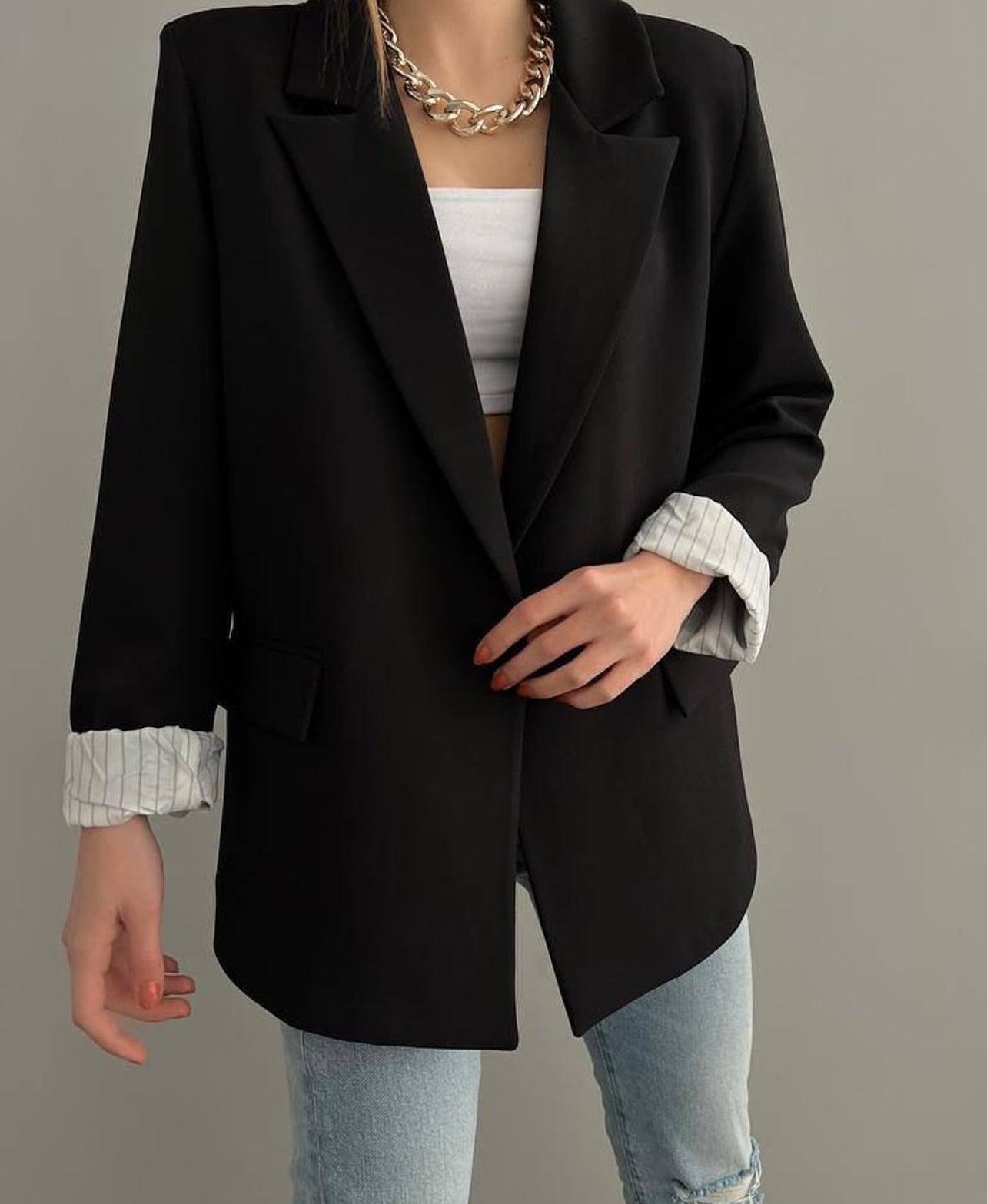 Classic Oversized Blazer with Striped Lining