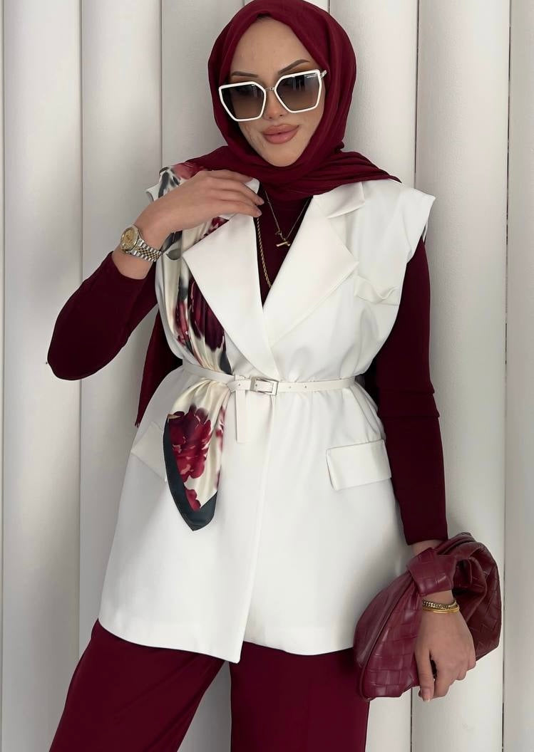 Belted Sleeveless Blazer Vest