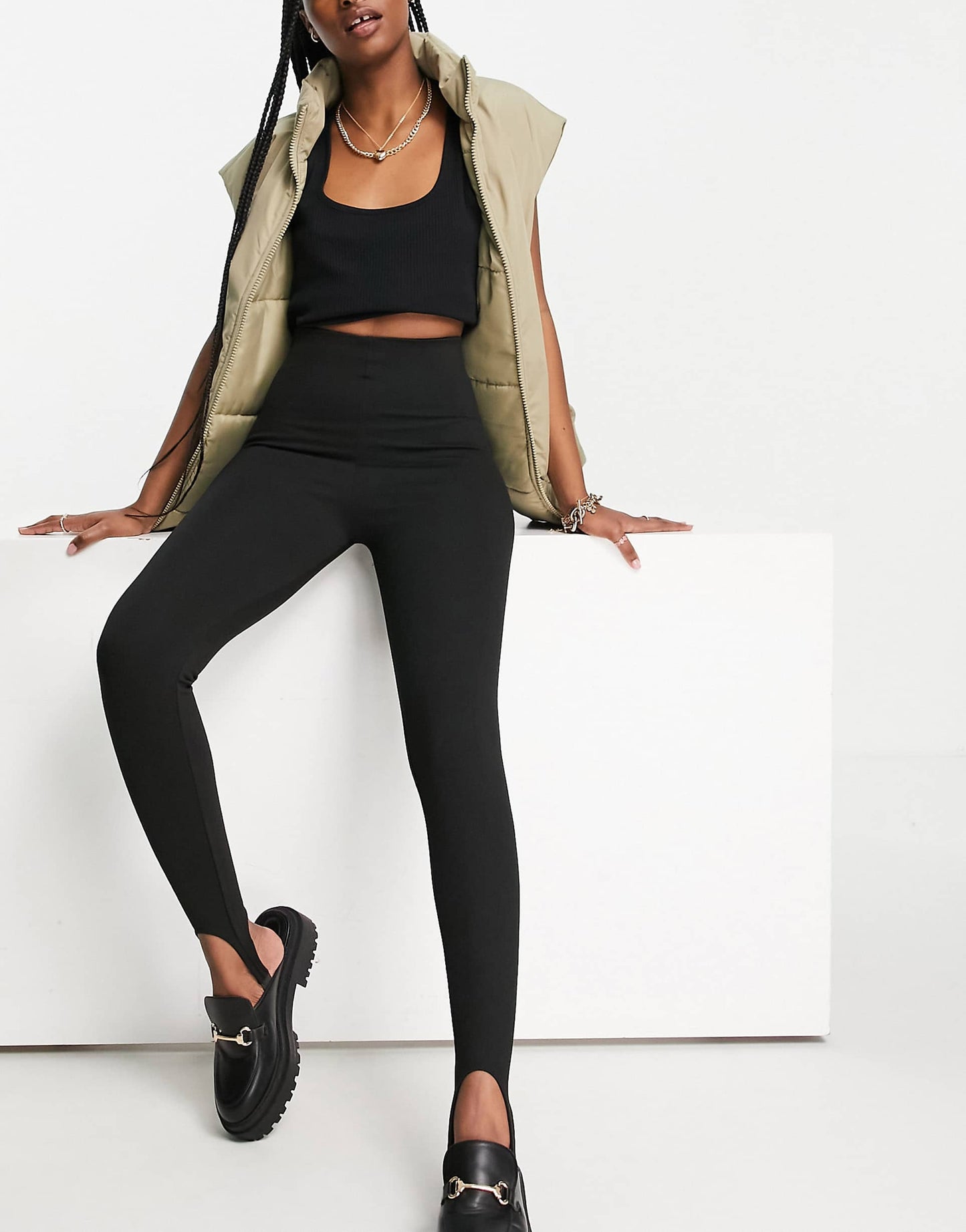 High-Waisted Cotton Polyester Blend Lycra Stirrup Leggings