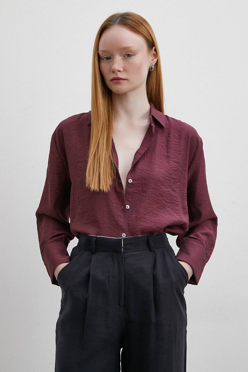 Burgundy Textured Button-Up Shirt