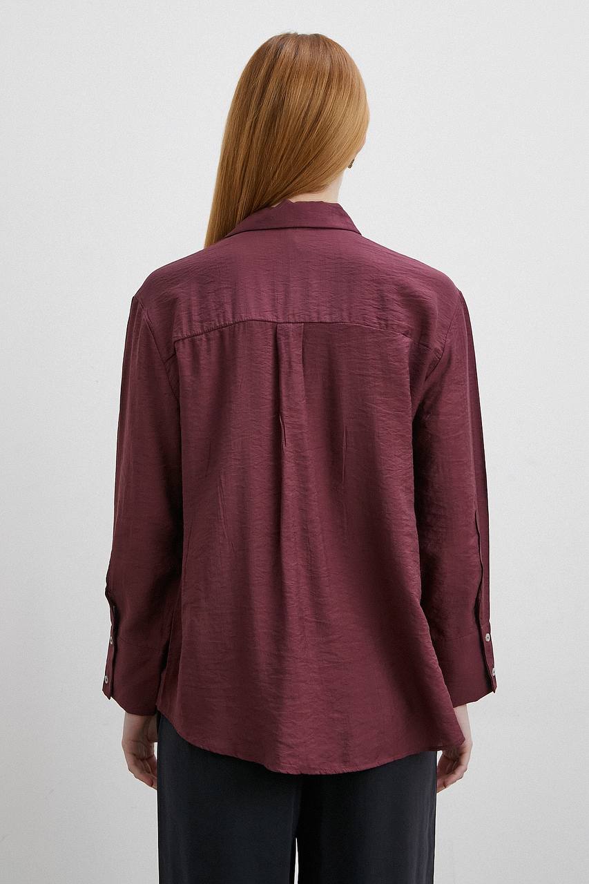 Burgundy Textured Button-Up Shirt
