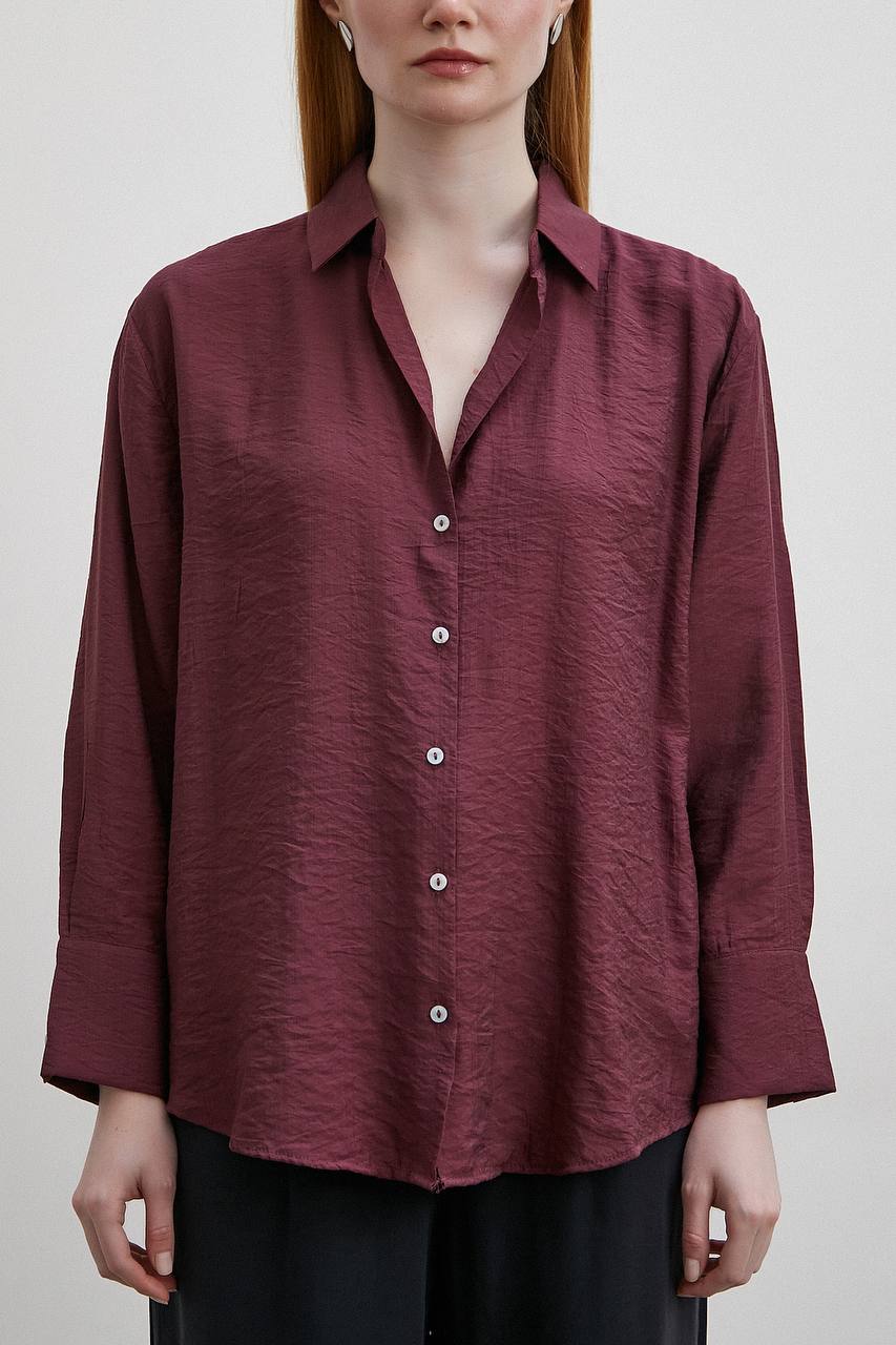 Burgundy Textured Button-Up Shirt