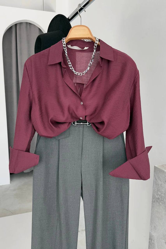 Burgundy Textured Button-Up Shirt