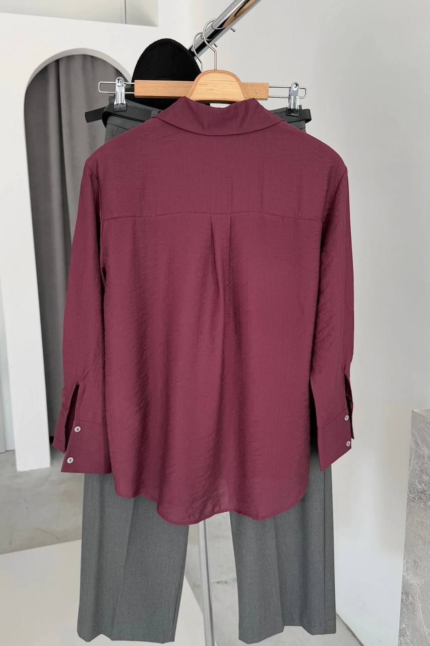 Burgundy Textured Button-Up Shirt
