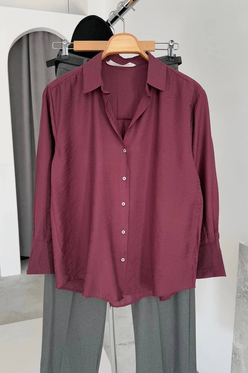 Burgundy Textured Button-Up Shirt