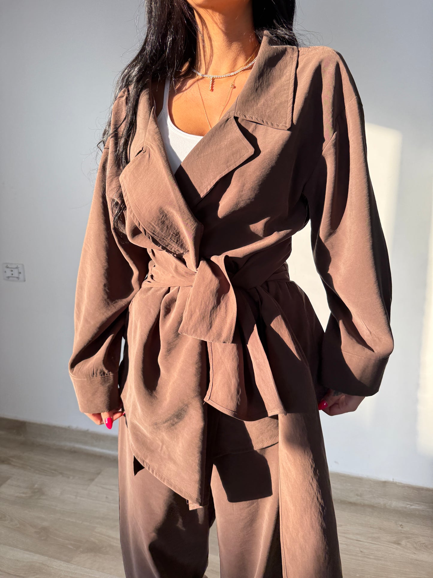 Linen Blend Belted Cardigan Set