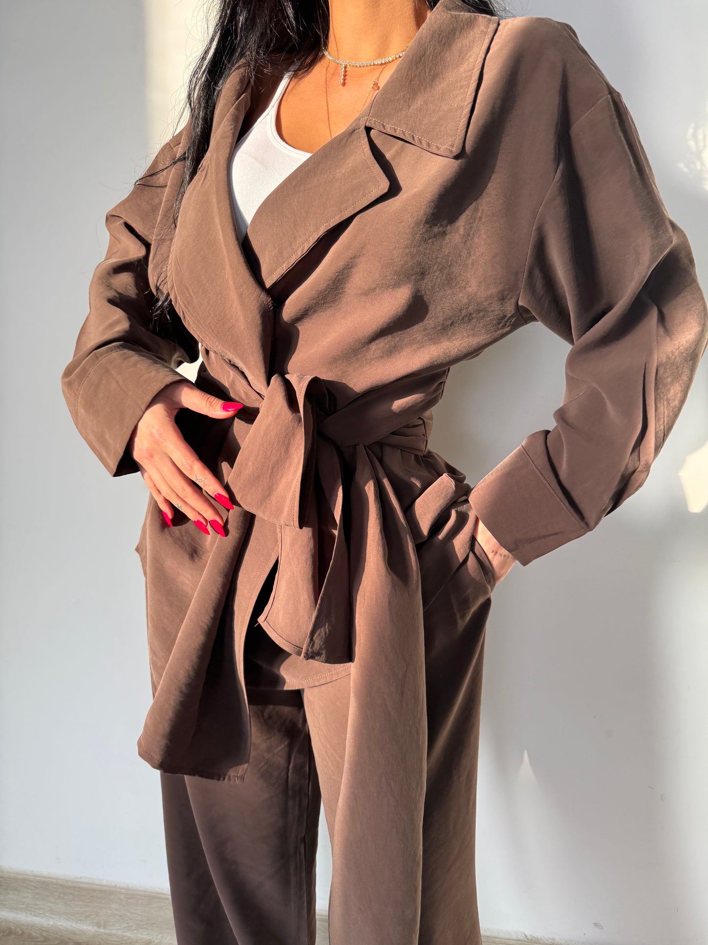 Linen Blend Belted Cardigan Set