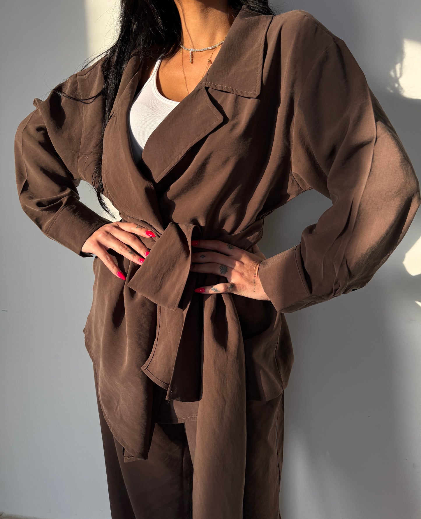 Linen Blend Belted Cardigan Set