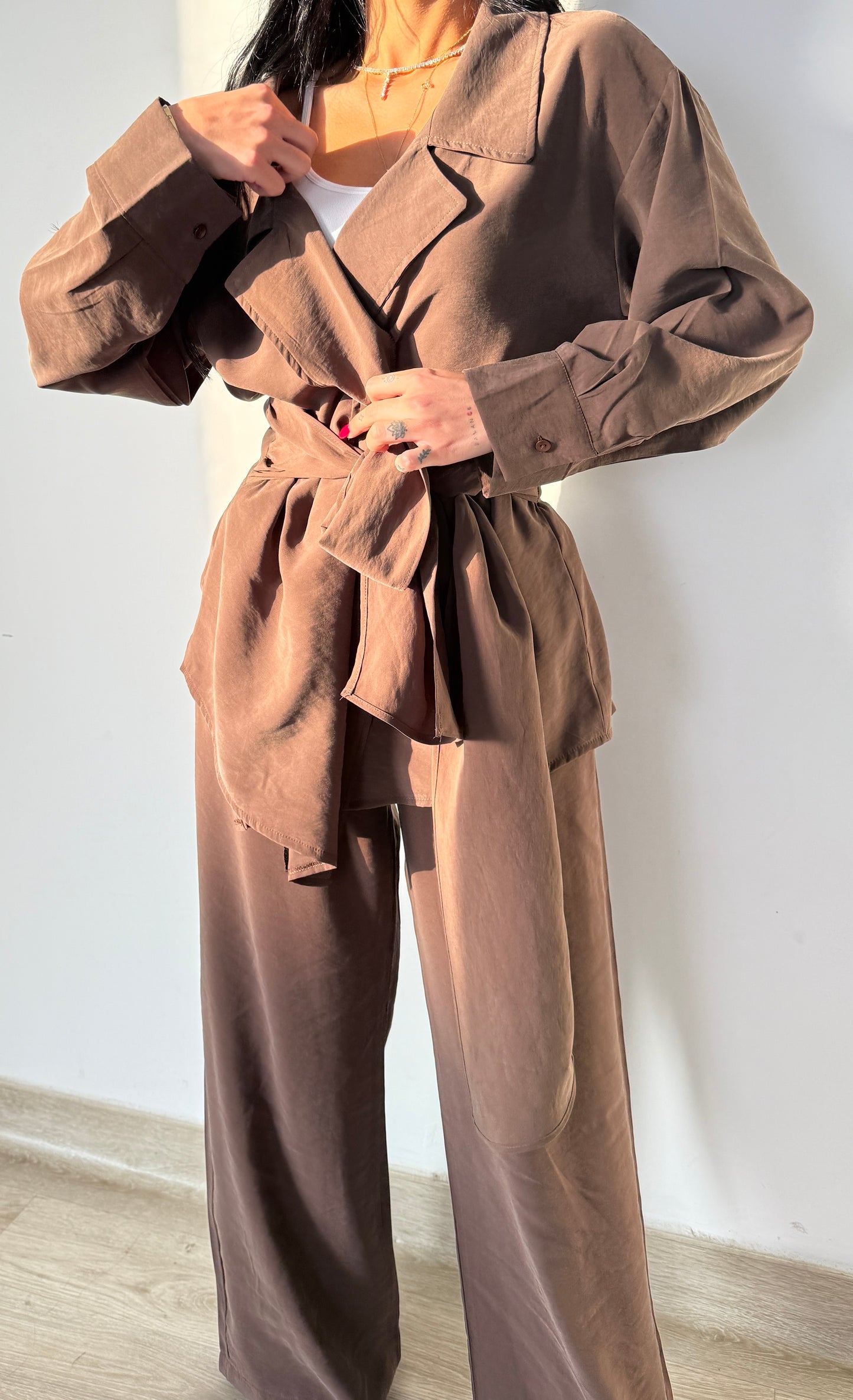 Linen Blend Belted Cardigan Set