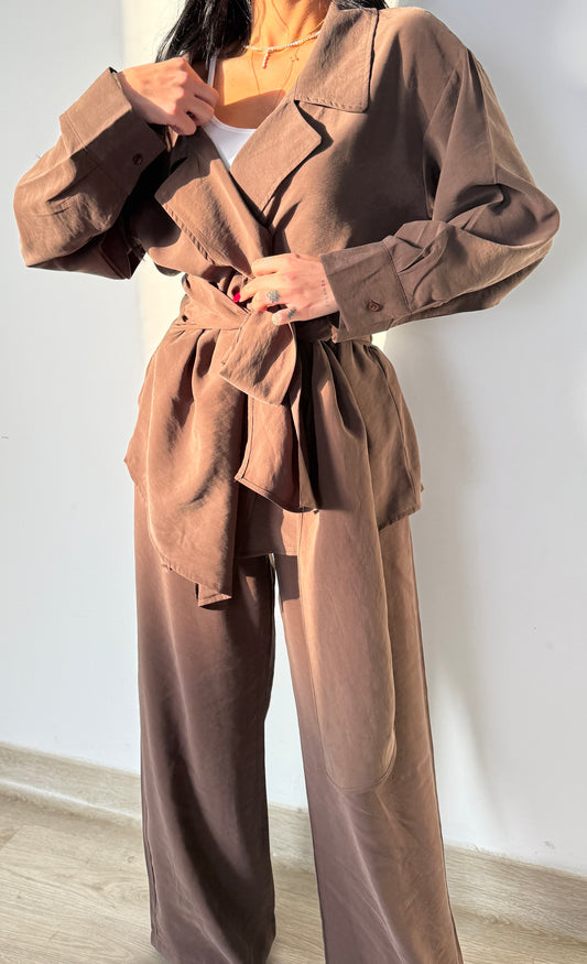 Linen Blend Belted Cardigan Set