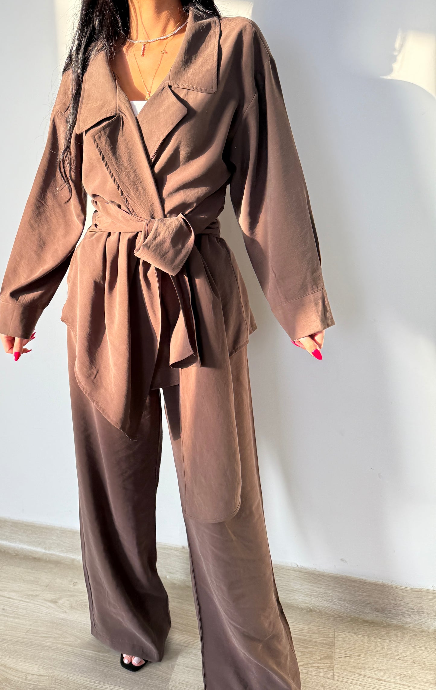 Linen Blend Belted Cardigan Set