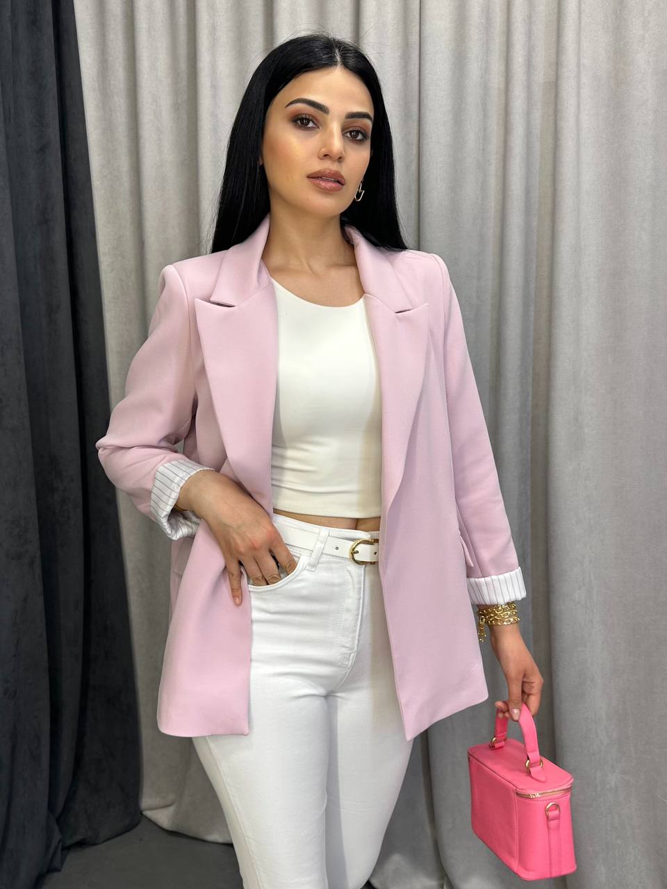 Classic Oversized Blazer with Striped Lining