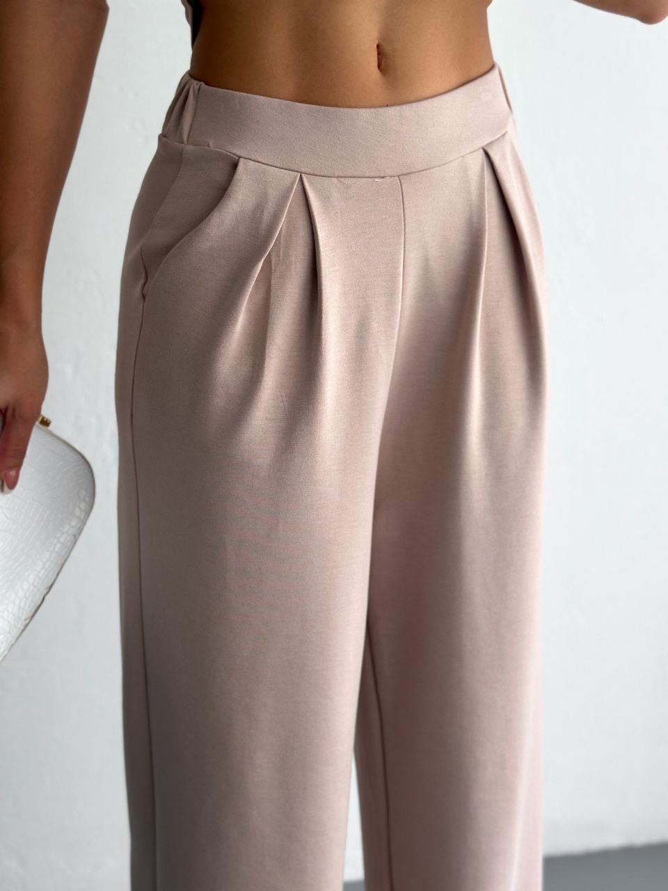 Lycra Cotton Padded Shoulder & Wide - Leg Pants Set