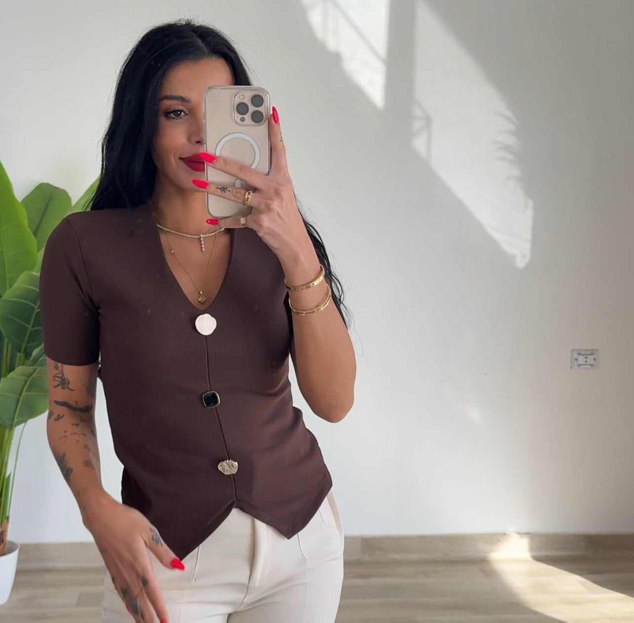 Chic Ribbed Button-Down Top