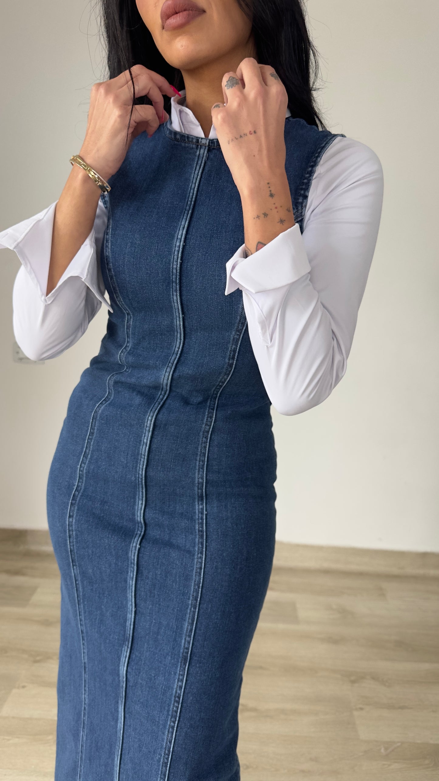 Sculpted Denim Midi Dress