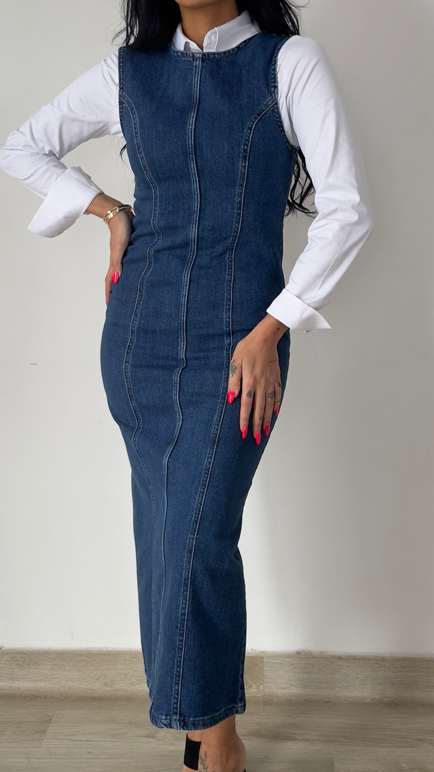 Sculpted Denim Midi Dress