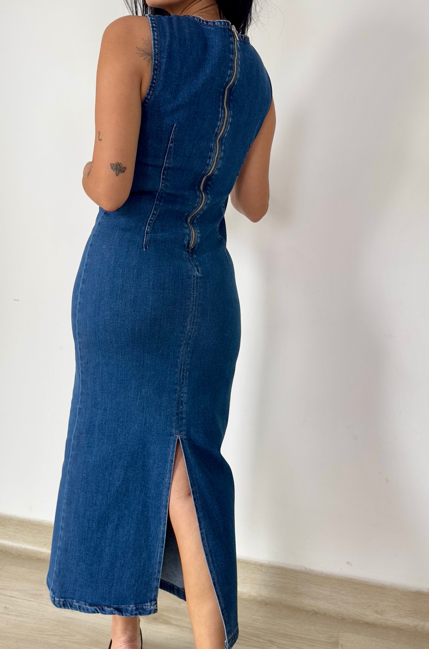 Sculpted Denim Midi Dress
