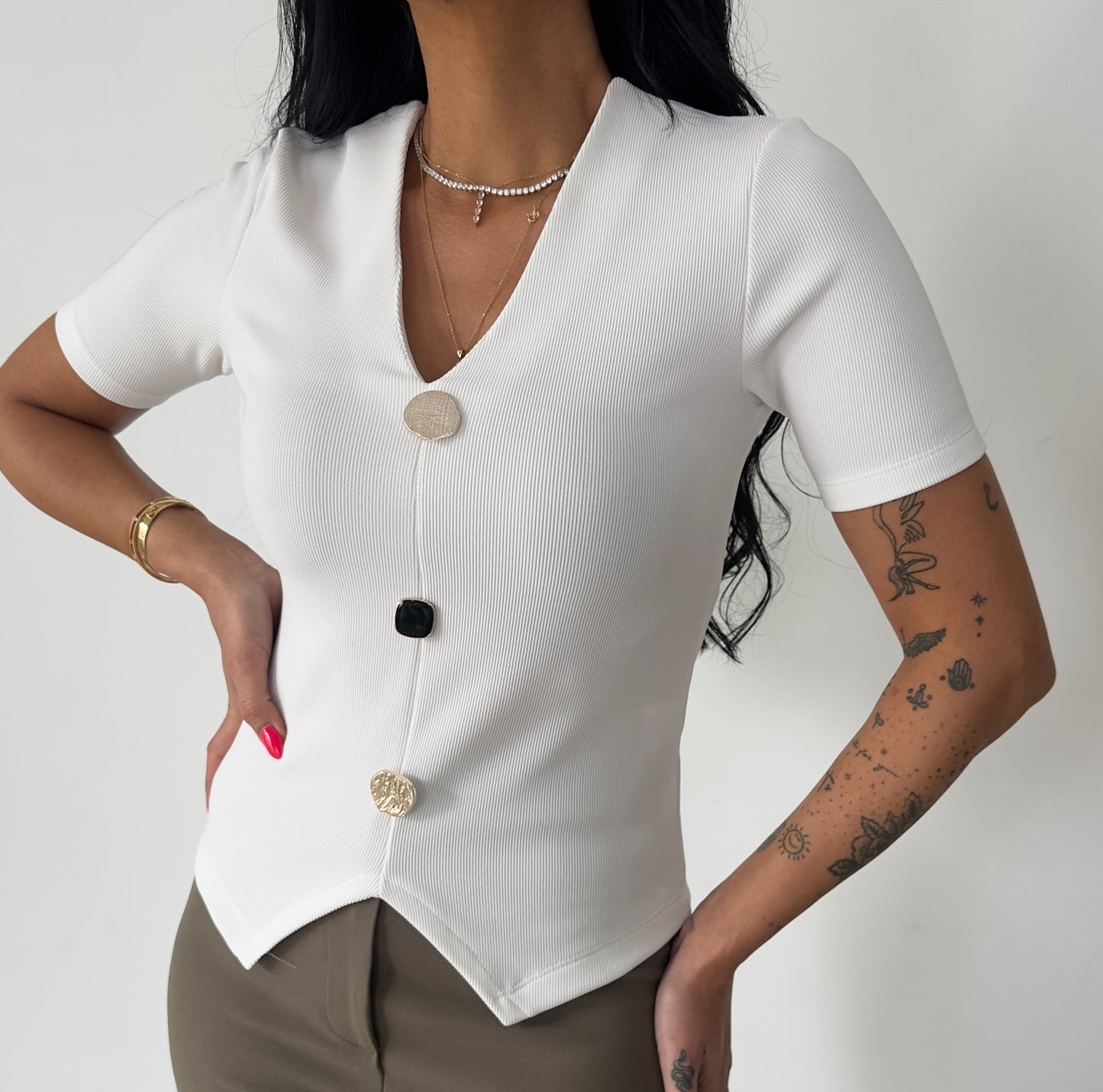 Chic Ribbed Button-Down Top