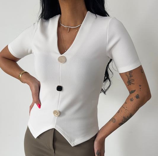 Chic Ribbed Button-Down Top