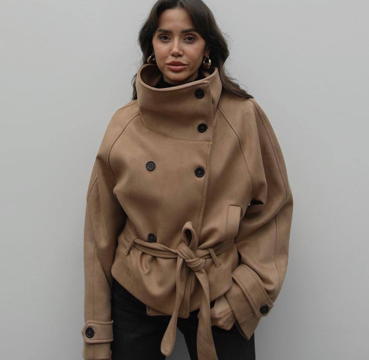 High Collar Belted Jacket