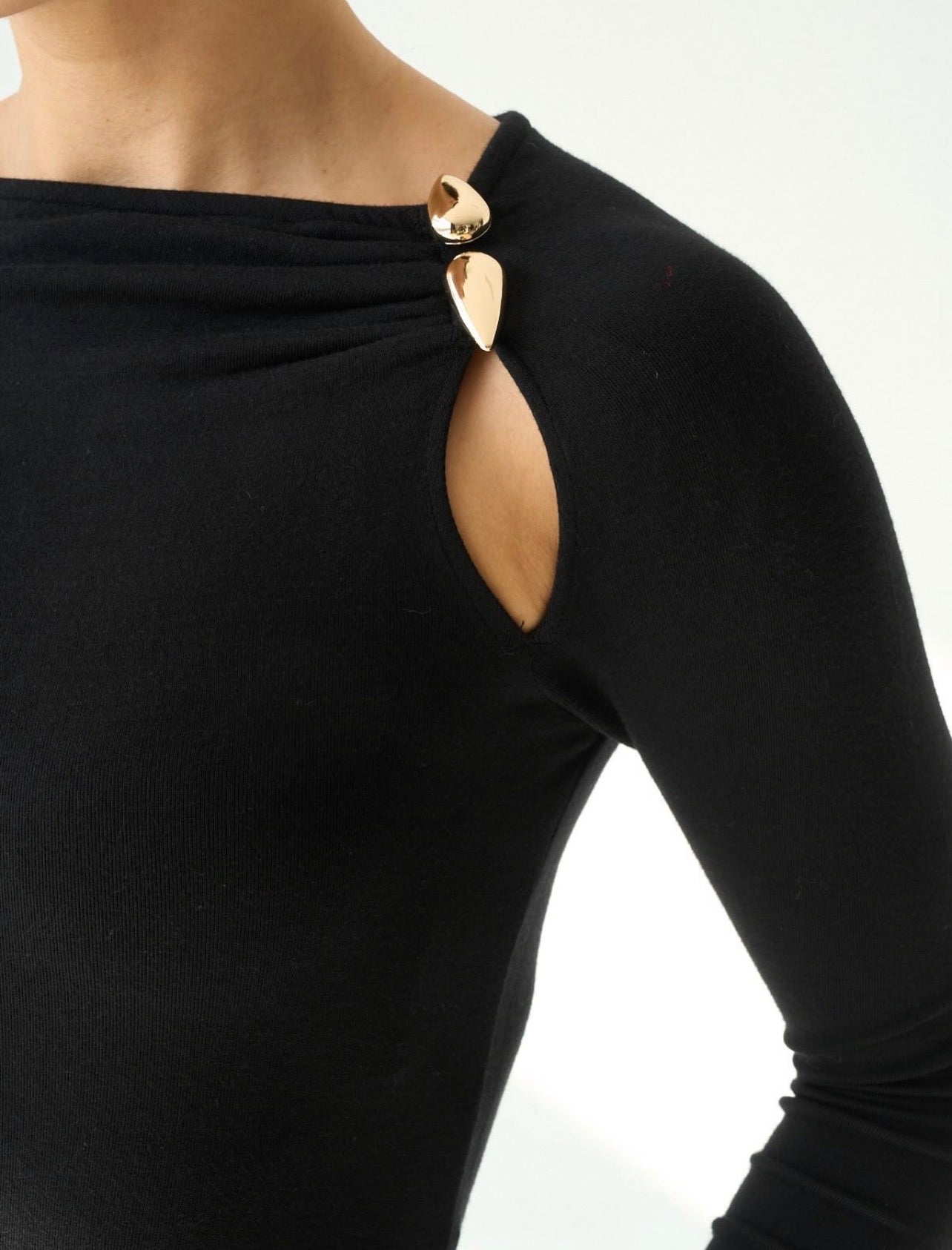 Gold Detail Cut-Out Top – Black