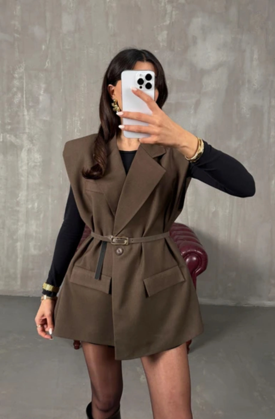 Belted Sleeveless Blazer Vest