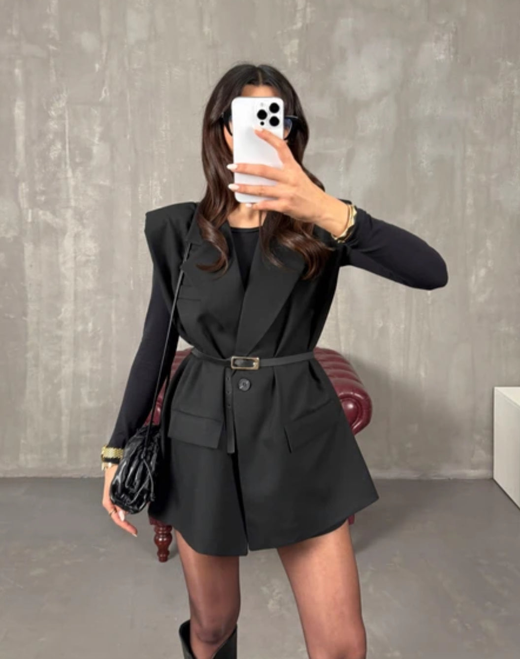 Belted Sleeveless Blazer Vest
