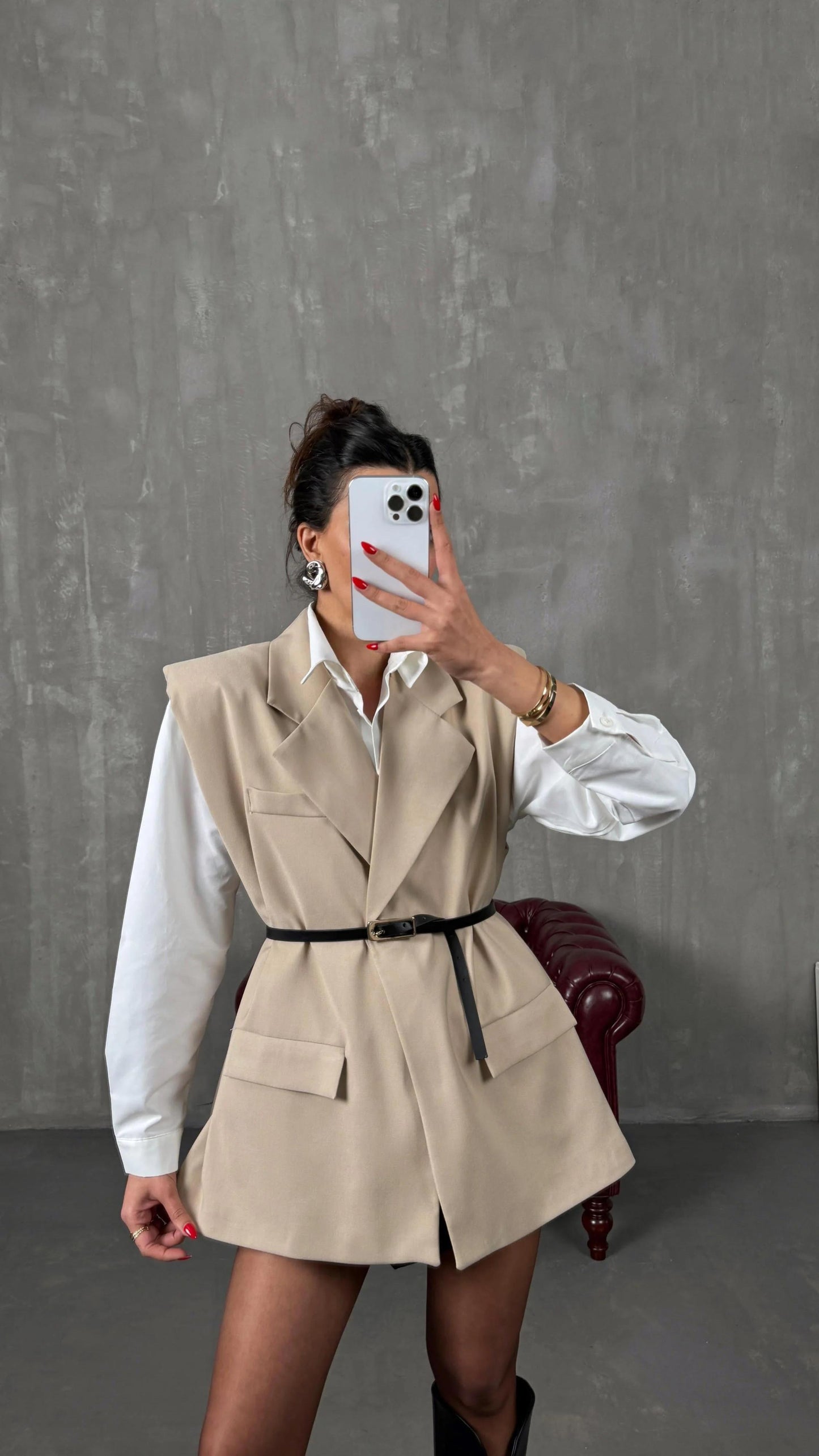 Belted Sleeveless Blazer Vest