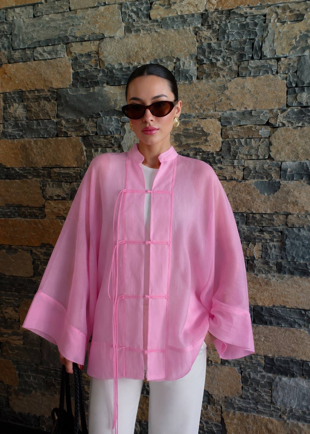 Sheer Tie-Front Overshirt