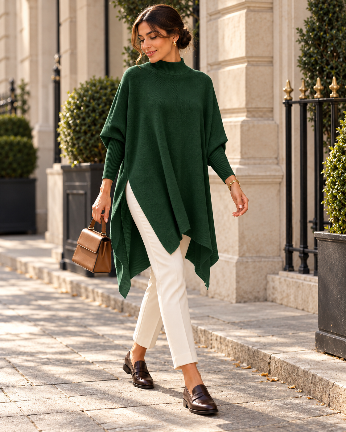Side-Slit Knit Poncho