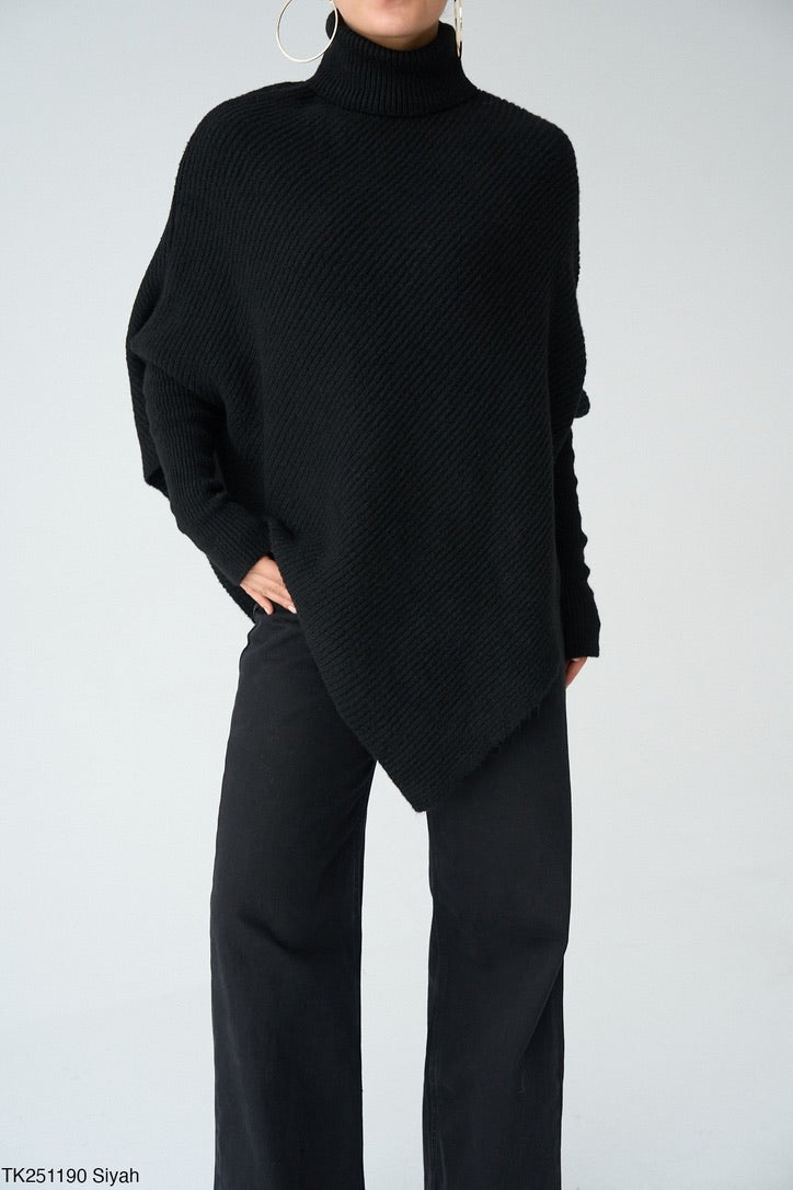 Ribbed Highneck Poncho
