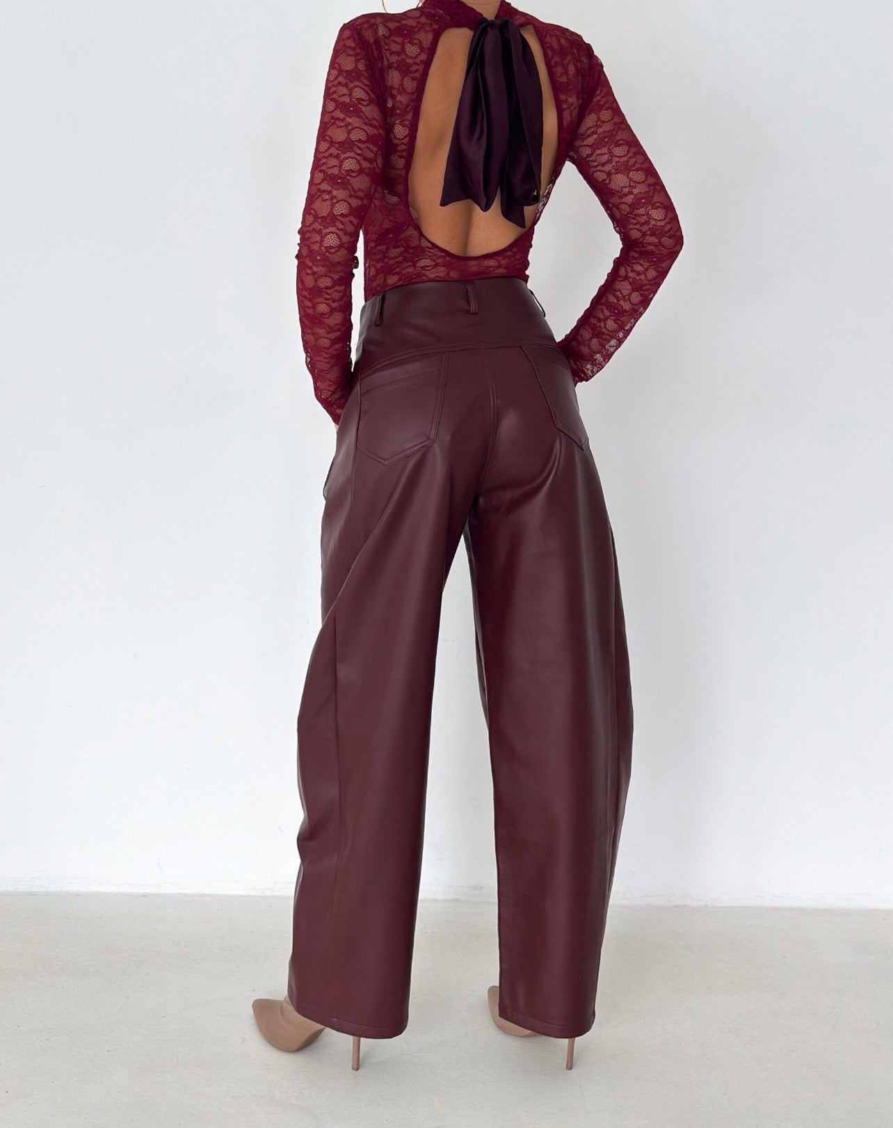 Lace-Up Faux Leather Wide Leg Pants