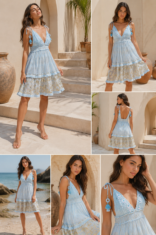 Blue short straps dress