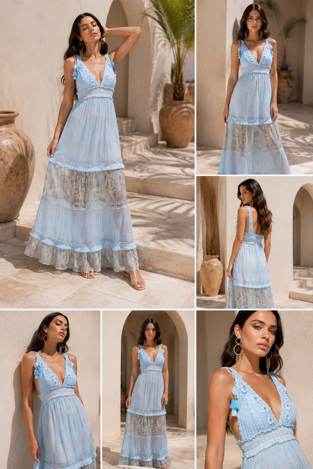 Blue long straps dress