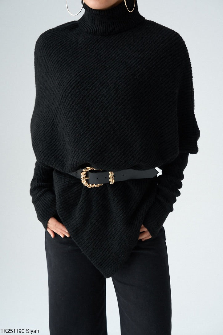 Ribbed Highneck Poncho