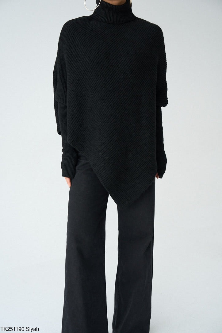 Ribbed Highneck Poncho