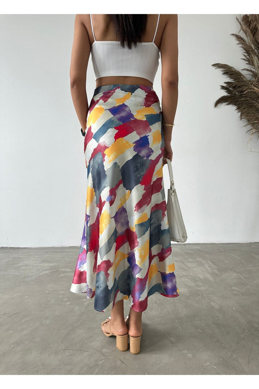 Colorful Silky Midi Skirt