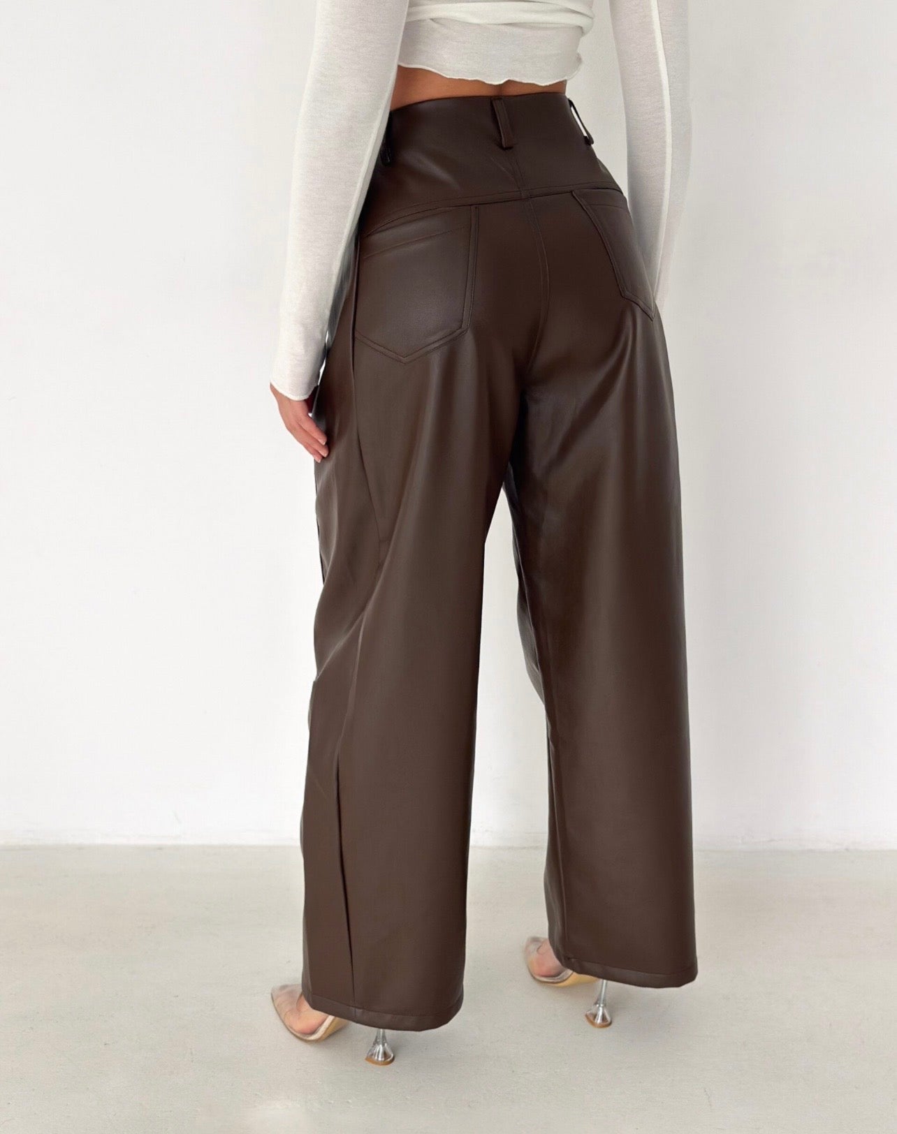 Lace-Up Faux Leather Wide Leg Pants
